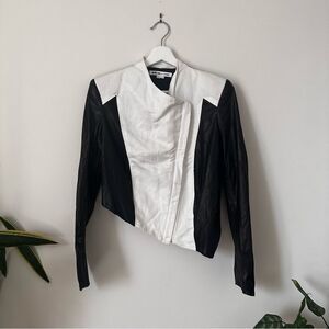 Helmut Lang Black & White Asymmetrical Leather Jacket Size S